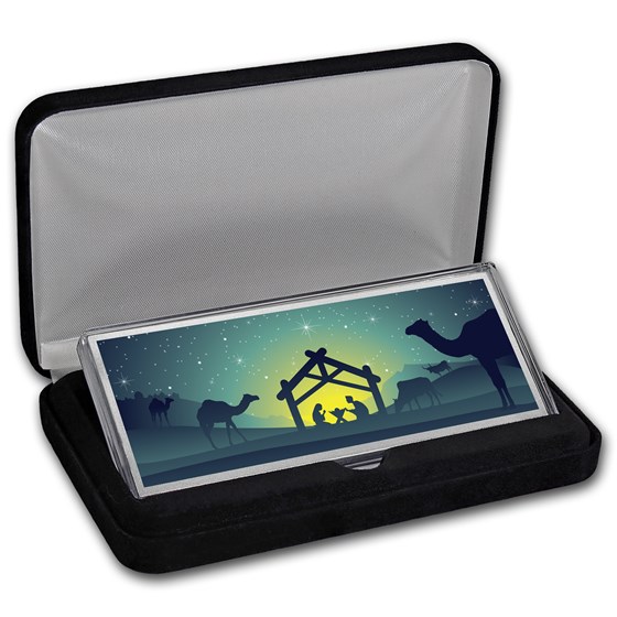 4 oz Silver Colorized Bar - Starry Night Nativity (w/Box)