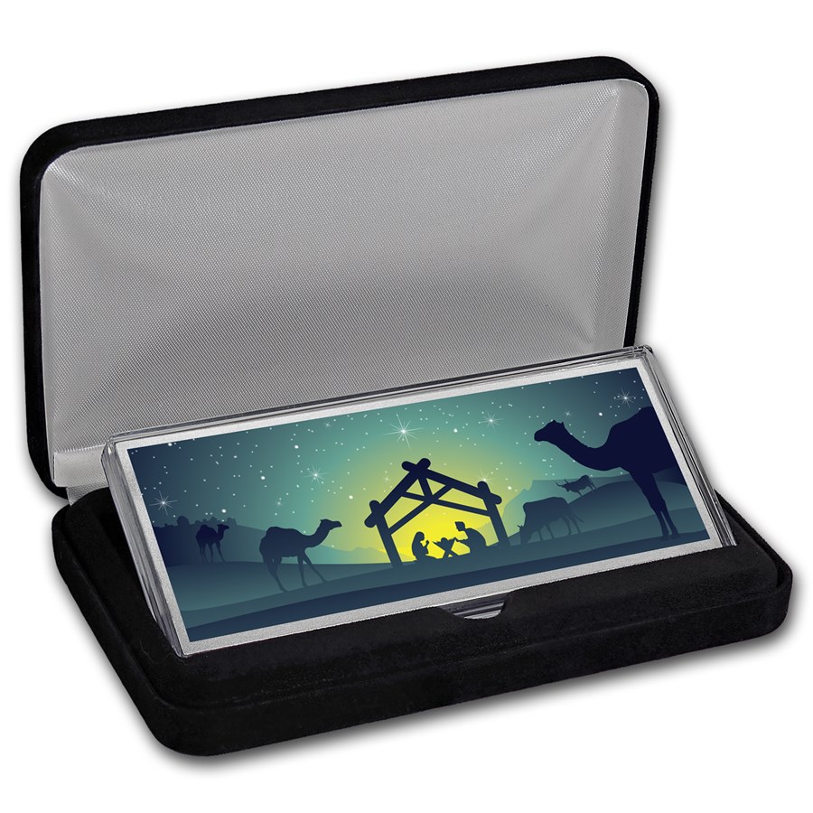 4 oz Silver Colorized Bar - Starry Night Nativity (w/Box)
