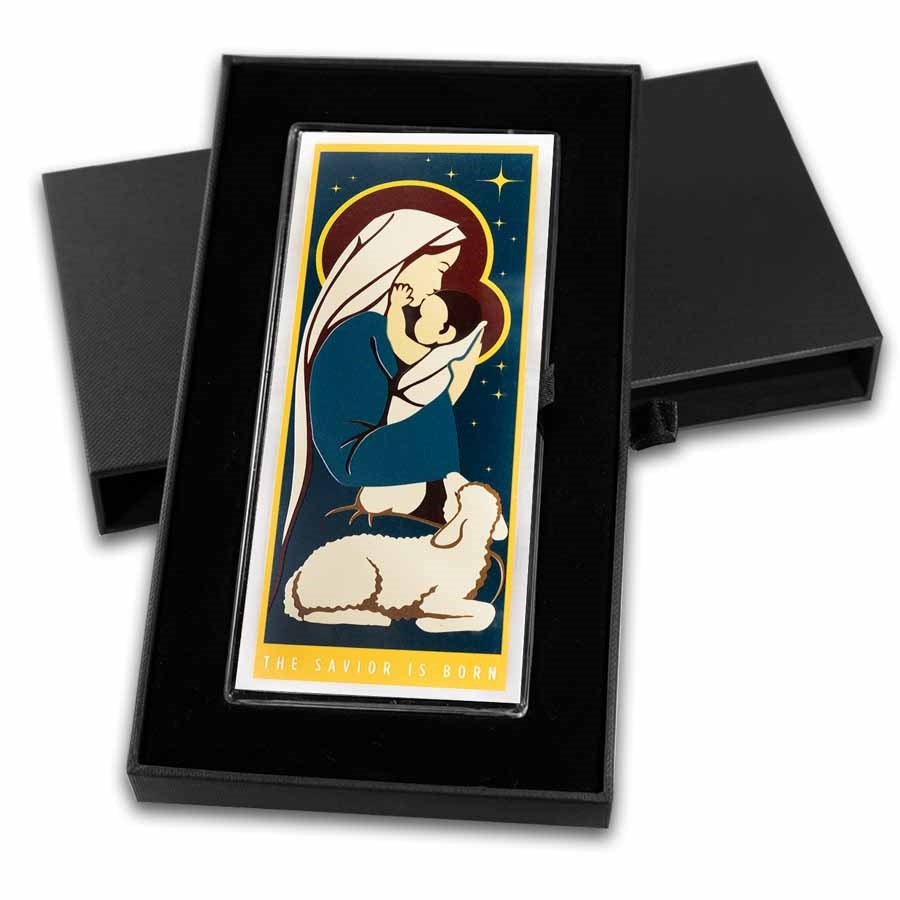 4 oz Silver Colorized Bar - The Savior is Born Nativity (w/Box)