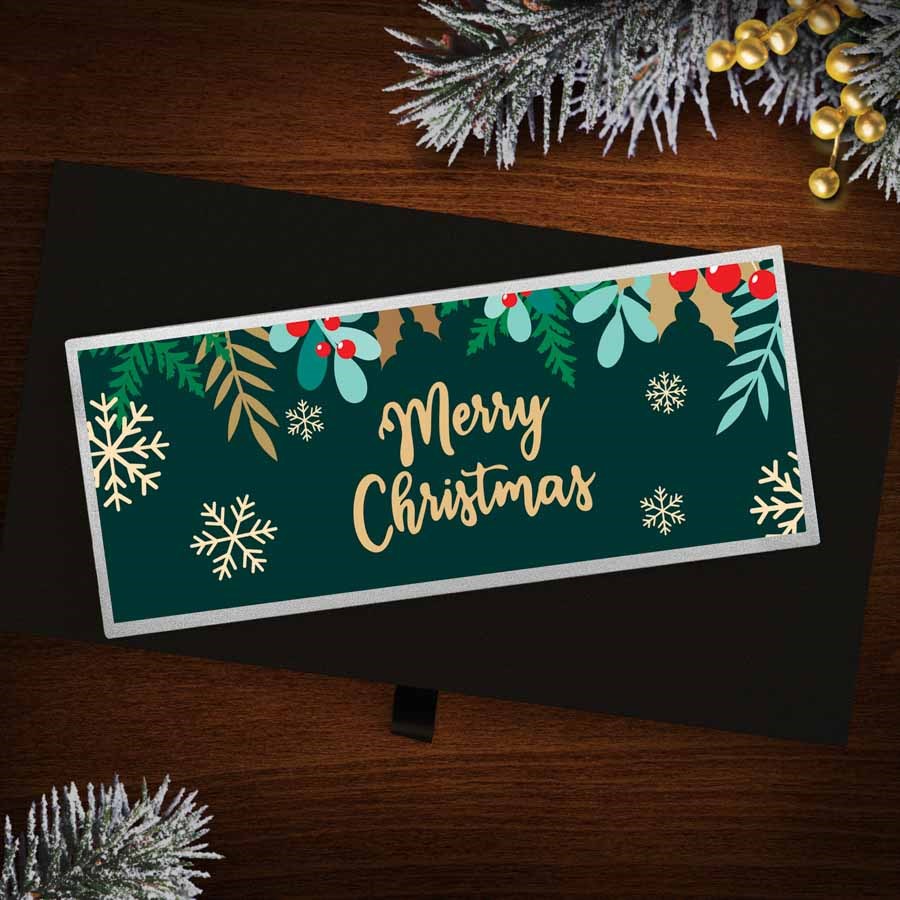4 oz Silver Colorized Bar - Whimsical "Merry Christmas" (w/Box)