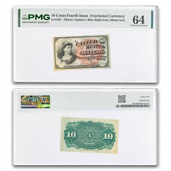 4th Issue Fractional Currency 10 Cents CU-64 PMG (Fr#1261)