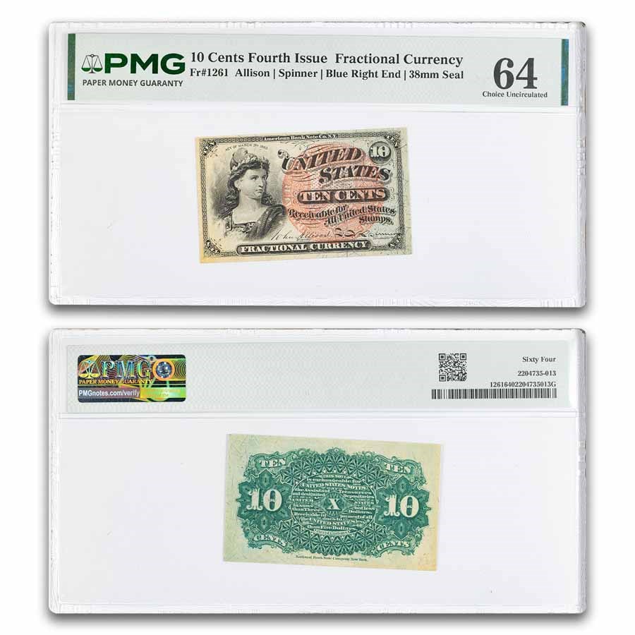 4th Issue Fractional Currency 10 Cents CU-64 PMG (Fr#1261)