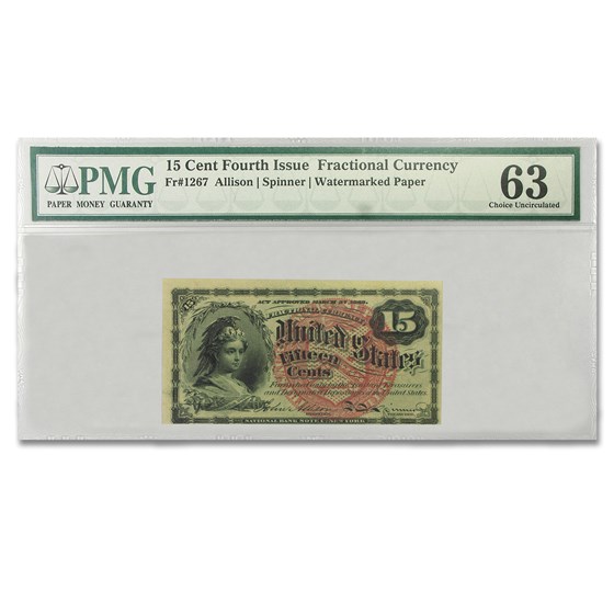 4th Issue Fractional Currency 15 Cents CU-63 PMG (Fr#1267) 4th Issue Fractional Currency 15 Cents CU-63 PMG (Fr#1267)