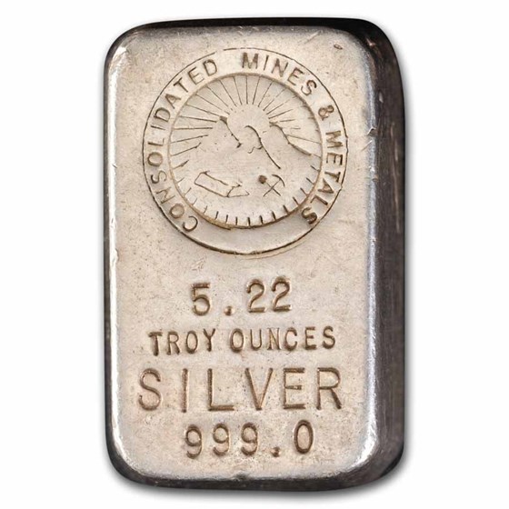 5.22 oz Silver Bar - Consolidated Mines and Metals 5.22 oz Silver Bar - Consolidated Mines and Metals