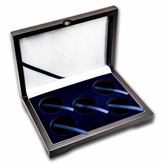 5 coin Wood Presentation Box - Dark Mahogany 5 coin Wood Presentation Box - Dark Mahogany