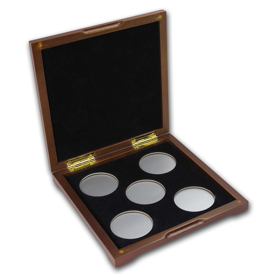 5 coin Wood Presentation Box - Fits Up to 40 mm