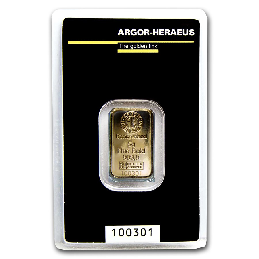 5 gram Gold Bar - Argor-Heraeus KineBar Design (In Assay)