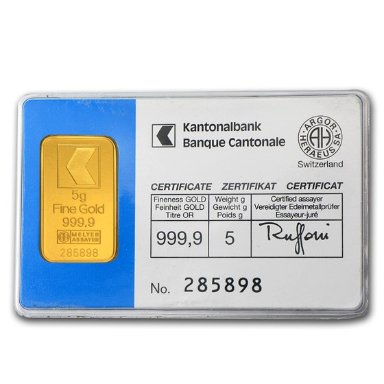 5 gram Gold Bar - Banque Cantonale 5 gram Gold Bar - Banque Cantonale