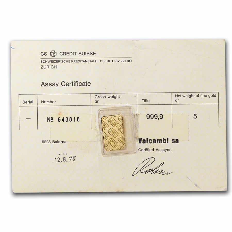5 gram Gold Bar - Credit Suisse (Vintage, Assay)