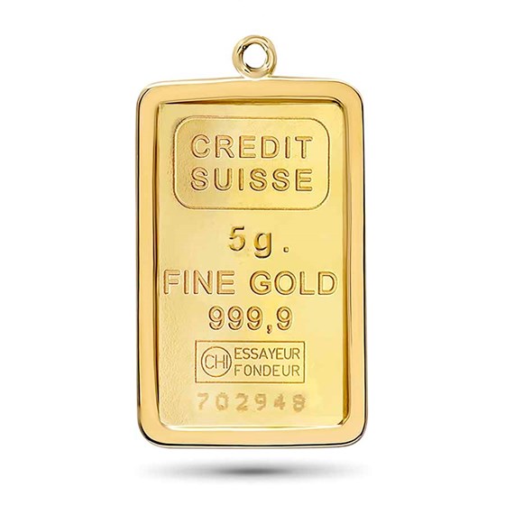 5 gram Gold Bar - Credit Suisse Vintage Design (w/ Bezel)