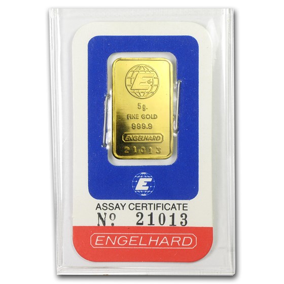 5 gram Gold Bar - Engelhard (In Red/Blue Assay)