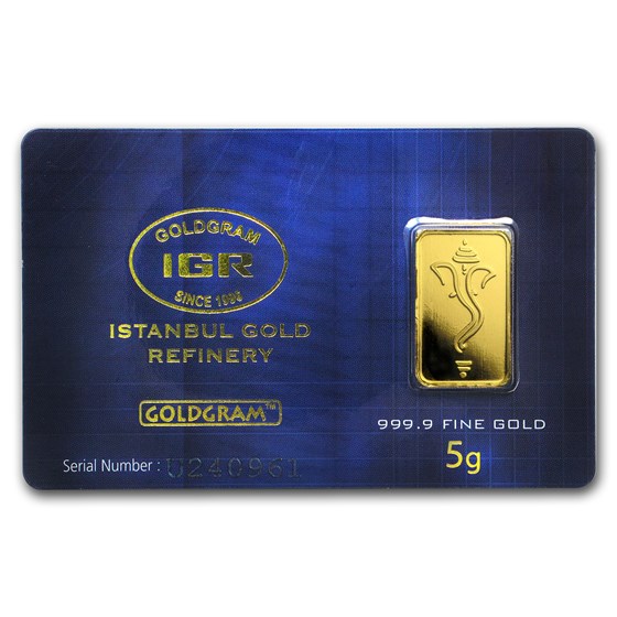 5 gram Gold Bar - Istanbul Gold Refinery (Ganesha, In Assay) 5 gram Gold Bar - Istanbul Gold Refinery (Ganesha, In Assay)