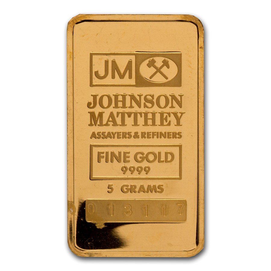 Buy 5 gram Gold Bar Johnson Matthey APMEX