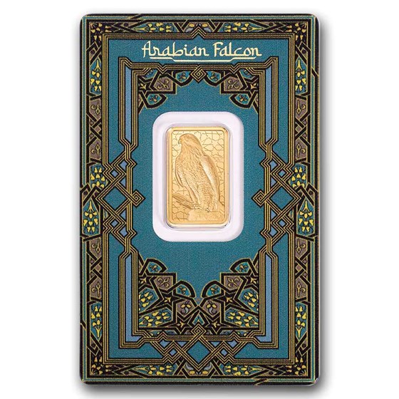 5 gram Gold Bar - PAMP Arabian Falcon (w/Assay & Frame)