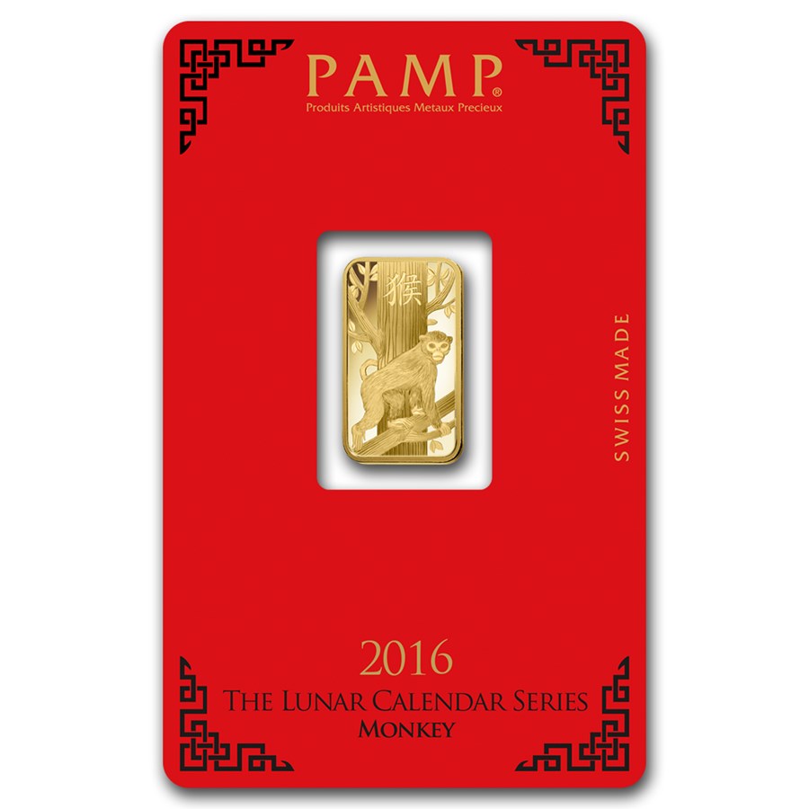 5 gram Gold Bar - PAMP Suisse Year of the Monkey (In Assay)