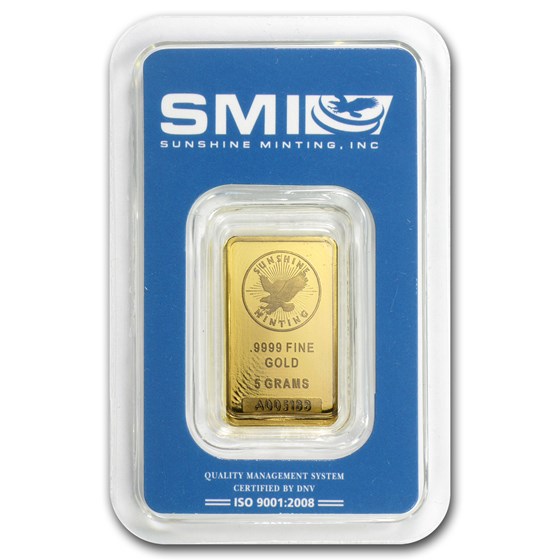 5 gram Gold Bar - Sunshine Minting New Design (In TEP Packaging) 5 gram Gold Bar - Sunshine Minting New Design (In TEP Packaging)