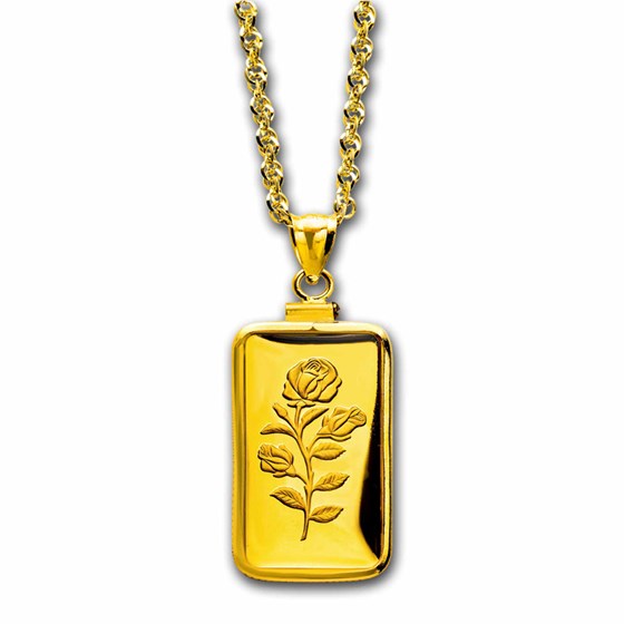5 gram Gold Pendant - PAMP Suisse Rosa (w/Chain)