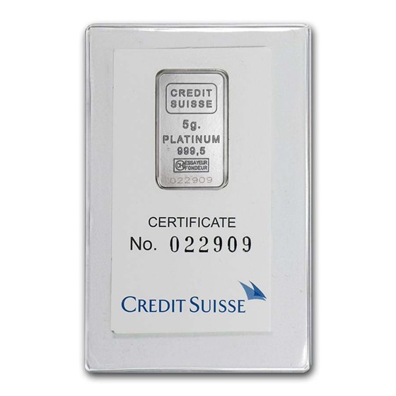 5 gram Platinum Bar - Credit Suisse (In Assay)