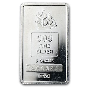 5 gram Silver Bar - Johnson Matthey (Clipper Ship)