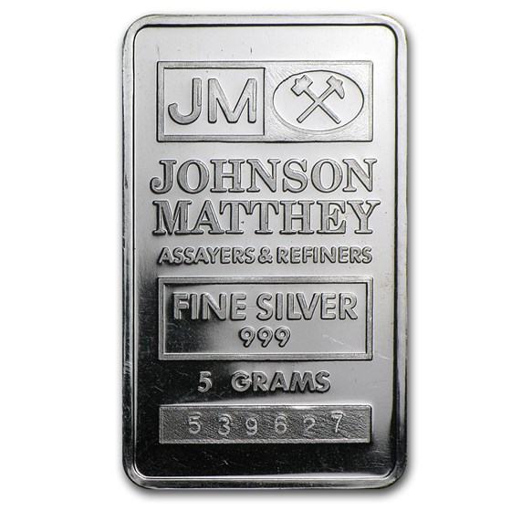 5 gram Silver Bar - Johnson Matthey (Logo Reverse) 5 gram Silver Bar - Johnson Matthey (Logo Reverse)