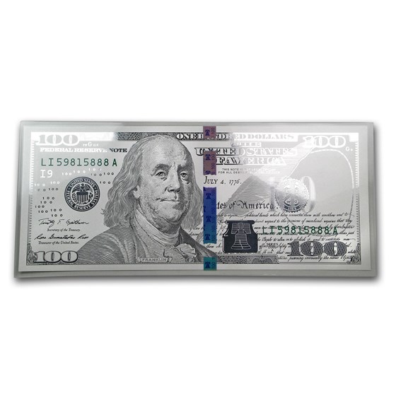 5 gram Silver Note - $100 Replica (Benjamin Franklin Design, 999)