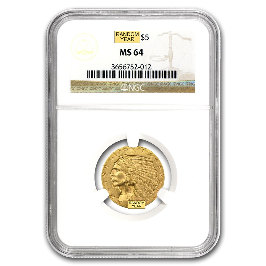 $5 Indian Gold Half Eagle MS-64 NGC (Random Year)