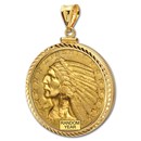 $5 Indian Gold Half Eagle Pendant (Diamond-ScrewTop Bezel)