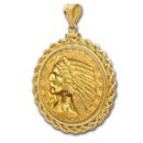 $5 Indian Gold Half Eagle Pendant (Rope-ScrewTop Bezel)