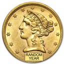 $5 Liberty Gold Half Eagle AU (Random Year)
