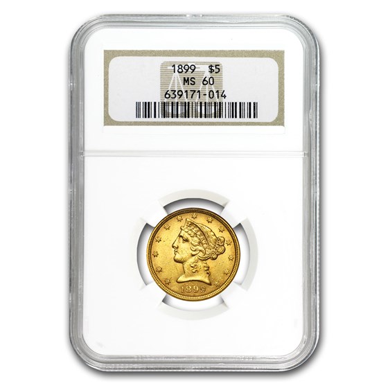 $5 Liberty Gold Half Eagle MS-60 PCGS/NGC $5 Liberty Gold Half Eagle MS-60 PCGS/NGC