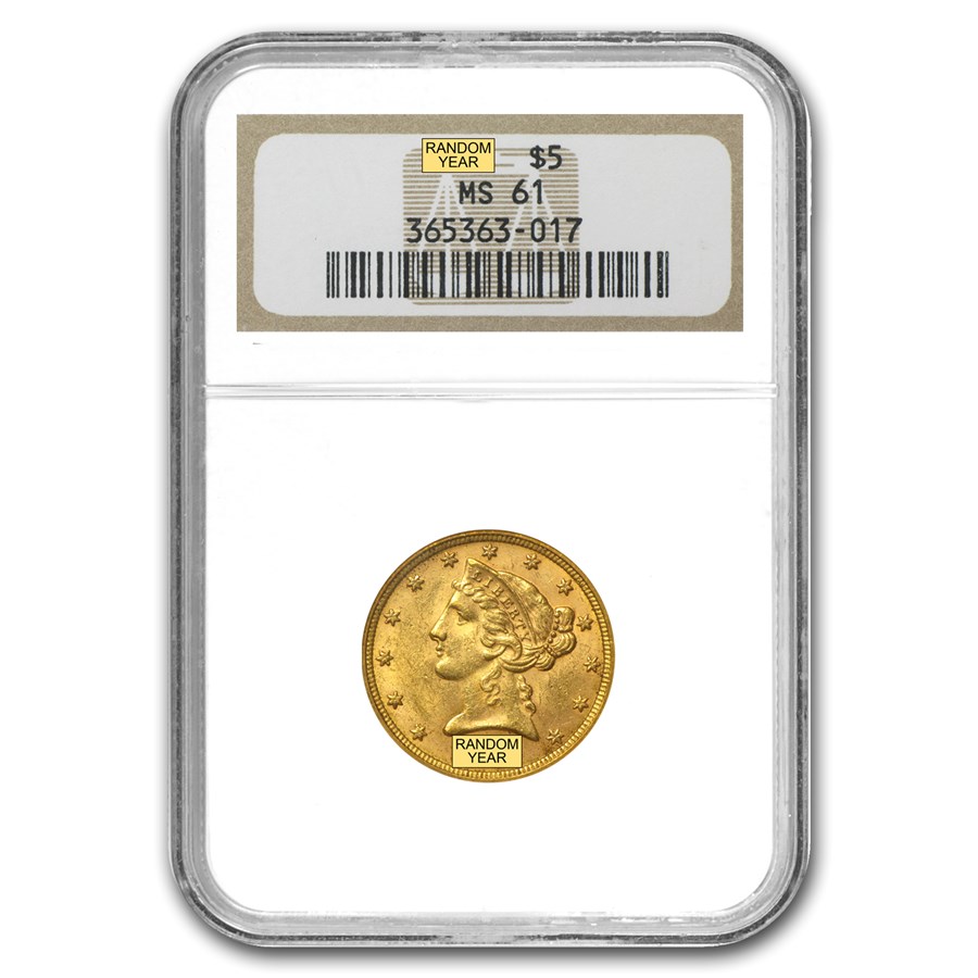 $5 Liberty Gold Half Eagle MS-61 NGC