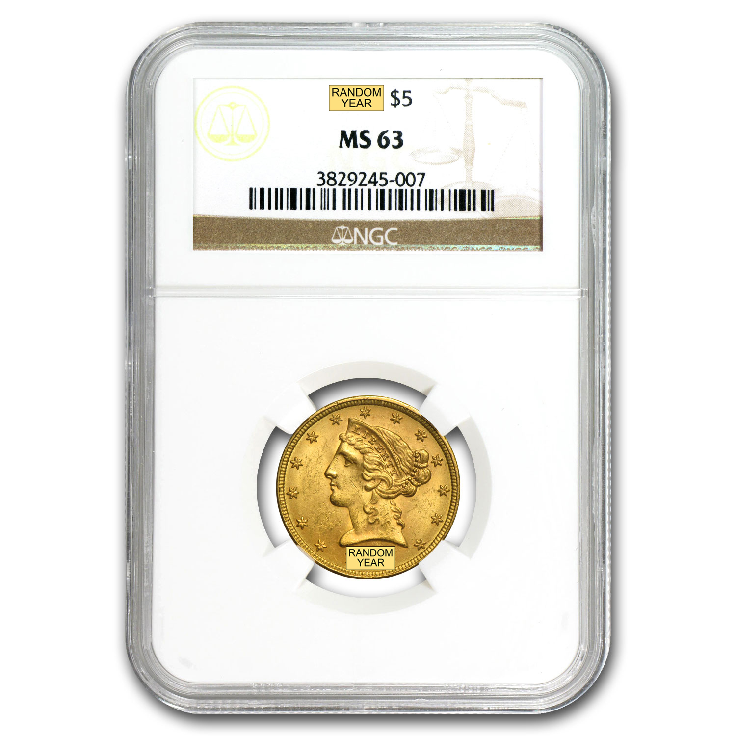 SKU #10250 $5 Liberty Gold Half Eagle MS-63 PCGS 