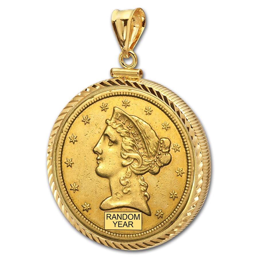 $5 Liberty Gold Half Eagle Pendant (Diamond-ScrewTop Bezel)