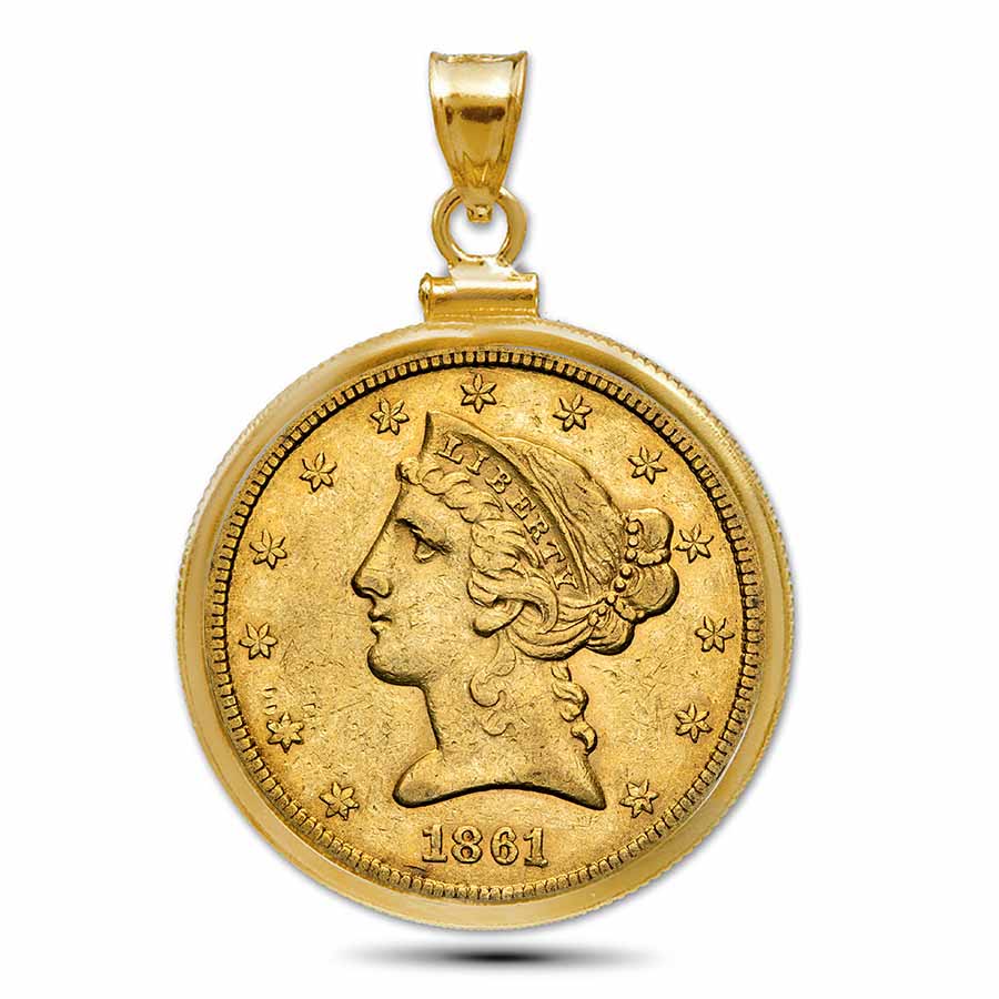 $5 Liberty Gold Half Eagle Pendant Plain-Front Screw-Top Bezel US Mint