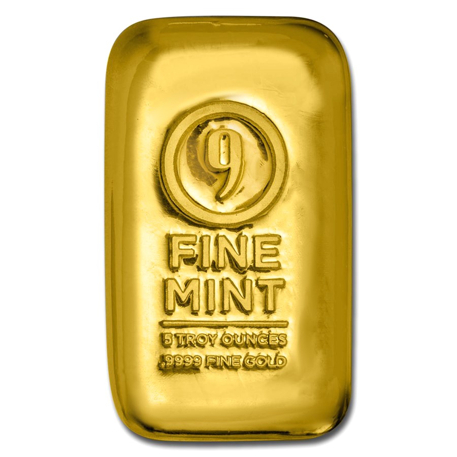 5 oz Cast-Poured Gold Bar - 9Fine Mint