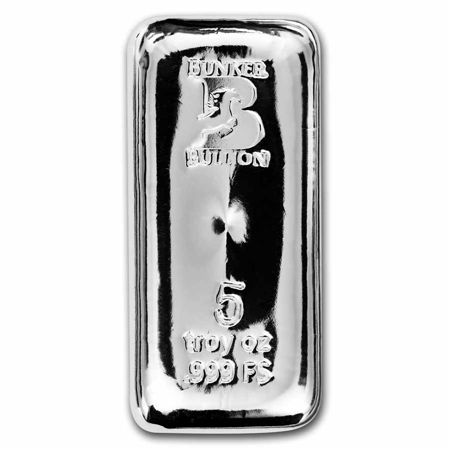 5 oz Cast-Poured Silver Bar - Bunker Bullion Bar
