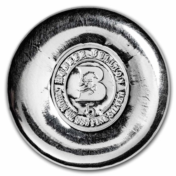 5 oz Cast Poured Silver Round - Bunker Bullion Button 5 oz Cast Poured Silver Round - Bunker Bullion Button