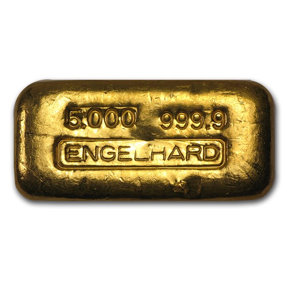 5 oz Gold Bar - Engelhard (Loaf-Style/Poured, .9999 Fine) 5 oz Gold Bar - Engelhard (Loaf-Style/Poured, .9999 Fine)