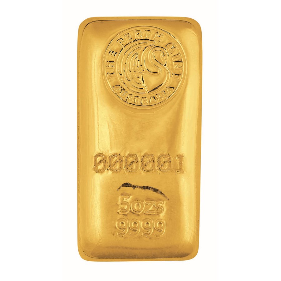 5 oz Gold Bar - Perth Mint (Cast, Serialized)