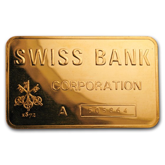 5 oz Gold Bar - Swiss Bank Corporation