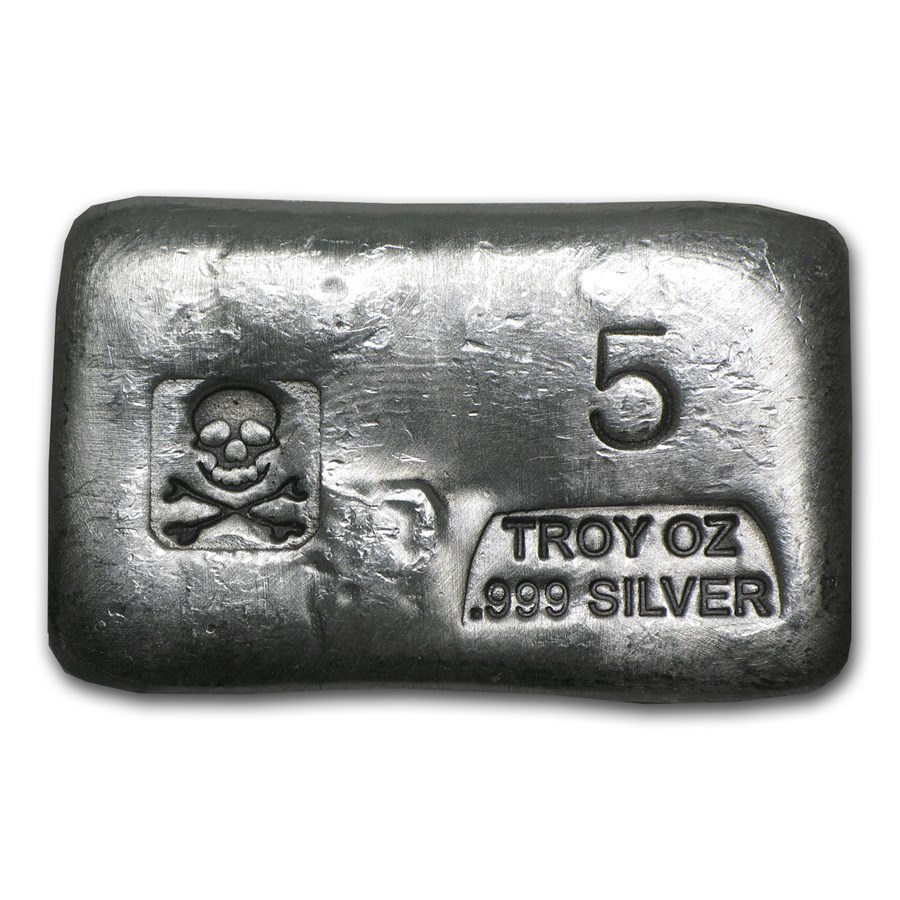 5 oz Hand Poured Silver Bar - PG & G (Skull & Bones)