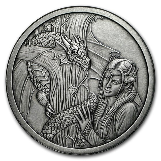 5 oz Silver Antique Round - Anne Stokes Dragons: Kindred Spirits 5 oz Silver Antique Round - Anne Stokes Dragons: Kindred Spirits