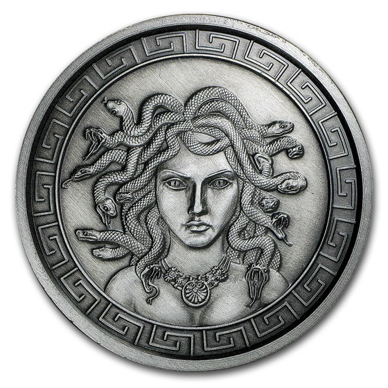 5 oz Silver Antique Round - Classic Greek Medusa 5 oz Silver Antique Round - Classic Greek Medusa