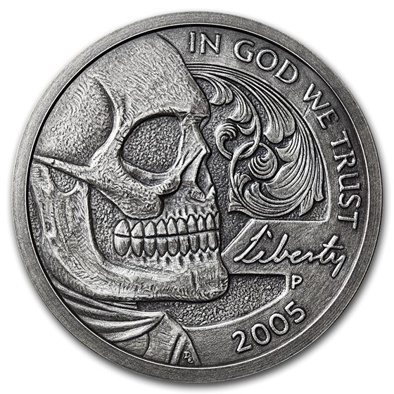 5 oz Silver Antique Round - Hobo Nickel (Jefferson Skull) 5 oz Silver Antique Round - Hobo Nickel (Jefferson Skull)