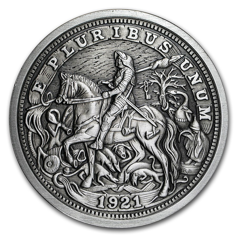 5 oz Silver Antique Round - Hobo Nickel Knight, Death & The Devil