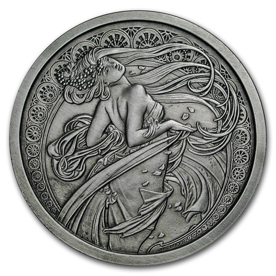 5 oz Silver Antique Round - Mucha Series (Dance) 5 oz Silver Antique Round - Mucha Series (Dance)