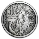 5 oz Silver Antique Round - Mucha Series (JOB)