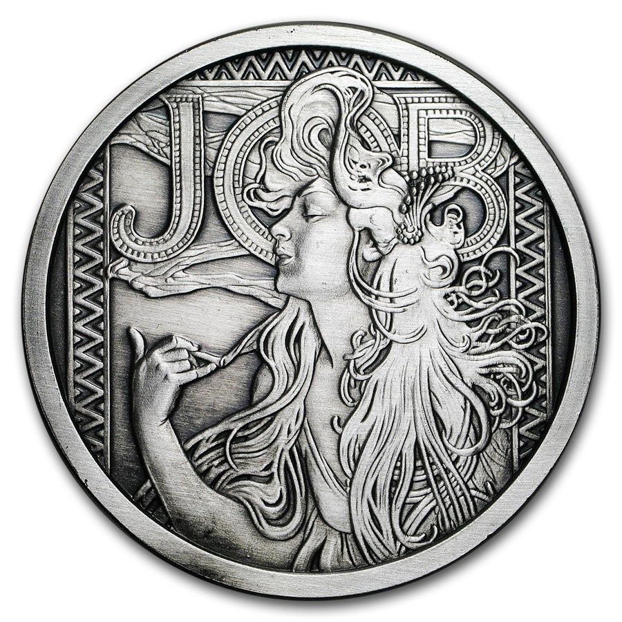 5 oz Silver Antique Round - Mucha Series (JOB)