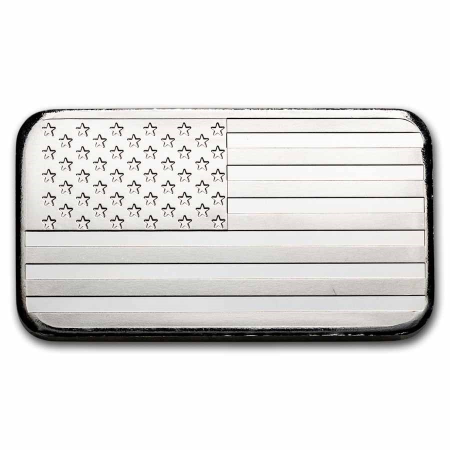 5 oz Silver Bar - American Flag Design (Eagle Back)