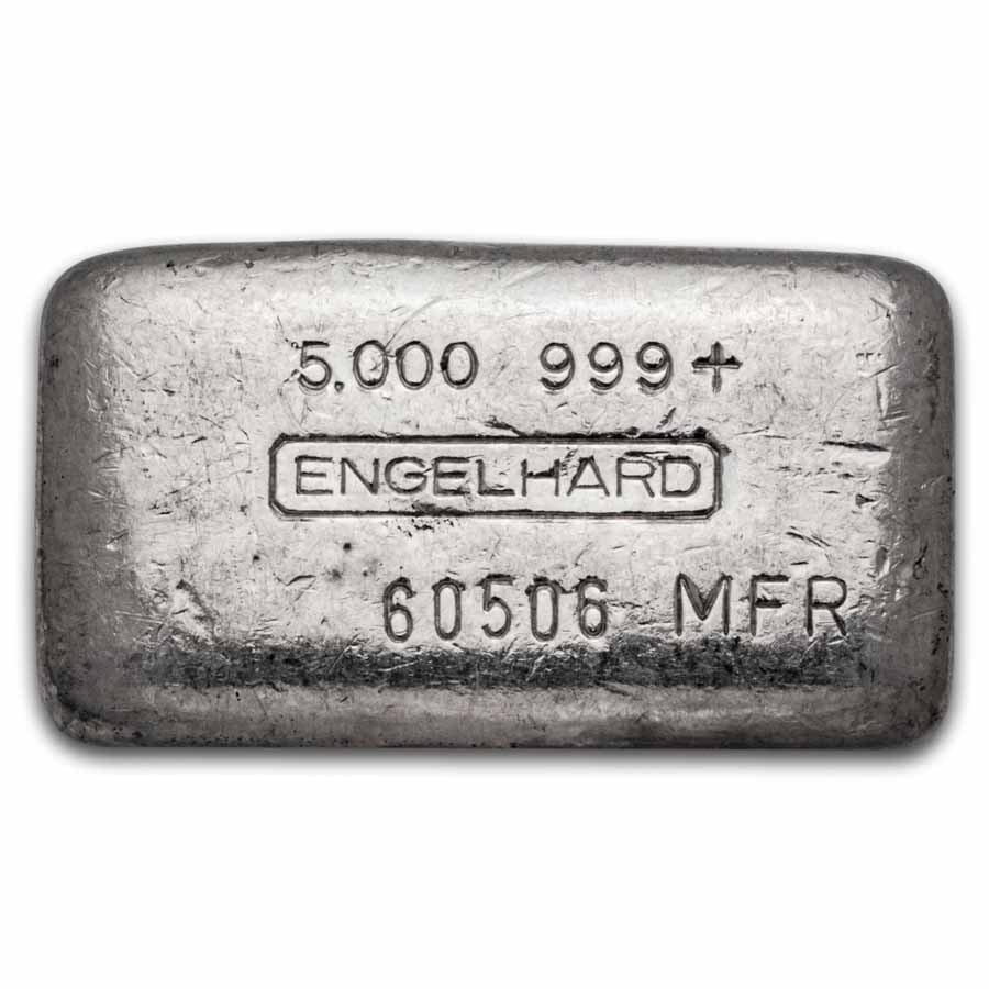 5 oz Silver Bar - Engelhard (4th Series, Cast, Serial #, MFR)
